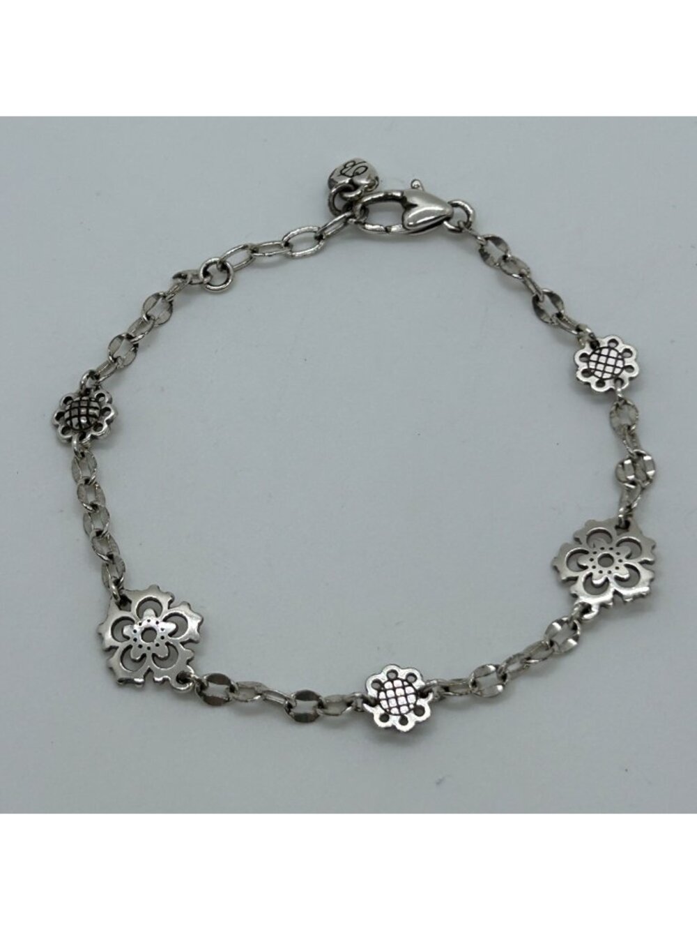 Brighton Bloomingale Silver Tone Bracelet Anklet Flower Heart Clasp Adjustable